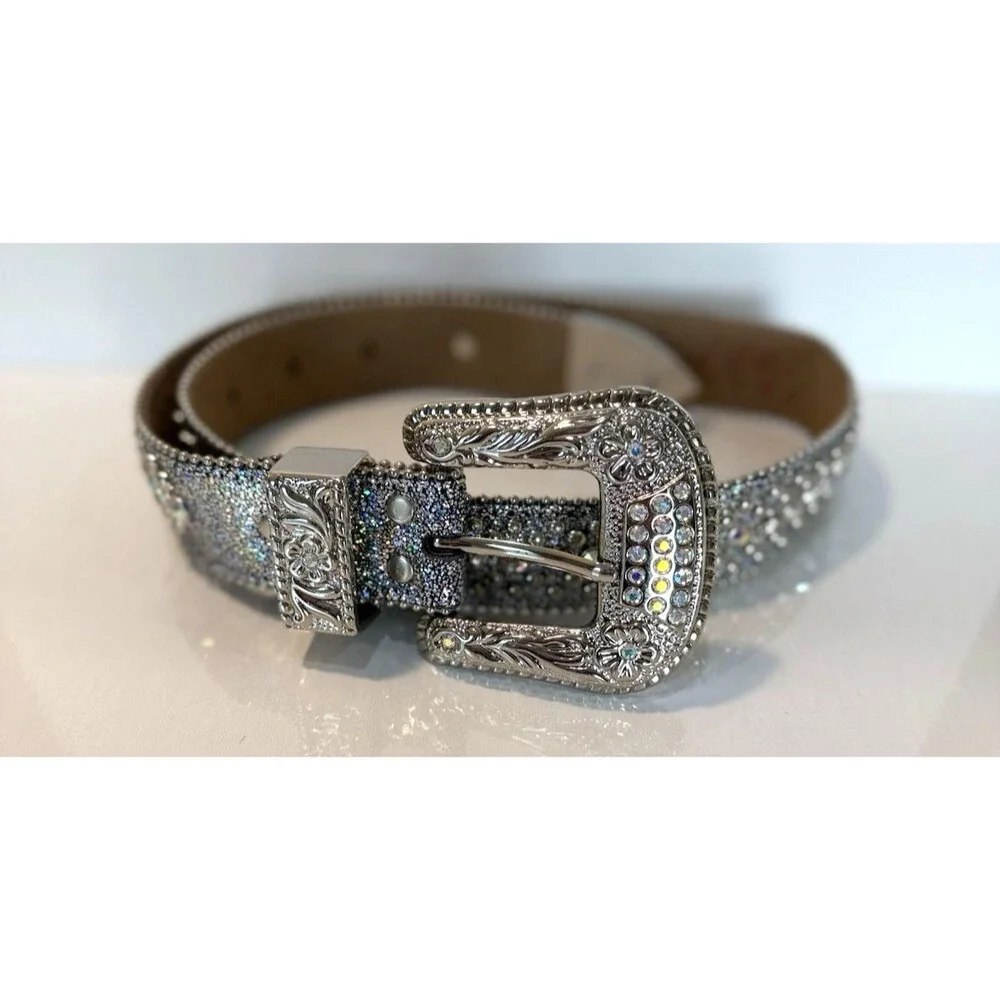 BB Simon Swarovski Crystal Rhinestone Belt Sz 30 Iridescent Heavily Embellished